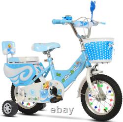 12/14/16inch Kids Bike Children Girls Blue Bicycle Cycling Removable Stabilisers