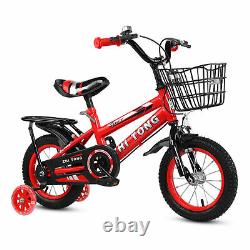 12 Inch Kids Bike Adjustable Seat Children Bicycle with Basket For Boy Girl V4P6