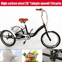 20 1-Speed Adult Tricycle 3-Wheel Trike Cruiser Bicycle withBasket for Shopping