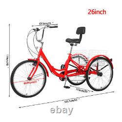 20/24/26'' Foldable Adult Tricycle Trike 7 Speed 3-Wheel Bike withLock Pump Basket