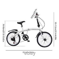 20 Adult Folding Bike 7 speed white V-brake Heavy Duty Folding Bicycle Commuter