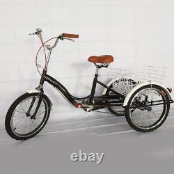 20 Adult Tricycle 3 Wheel Bicycle Single Speed Bike Black with Shopping Basket