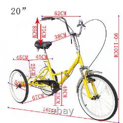 20 Adult Tricycle 3 Wheel Single Speed Folding Bicycle Bike Trike with Basket