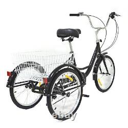 20 Adult Tricycle Senior 3-Wheel Bike 8 Speed Cruiser Bicycle with Basket Black