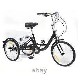 20 Adult Tricycle Senior 3-Wheel Bike 8 Speed Cruiser Bicycle with Basket Black