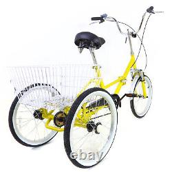 20 INCH Adult Tricycle Single Speed 3 Wheel Bike Adult Folding Trike with Basket