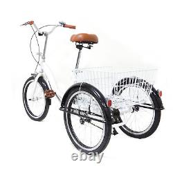 20 inch Bike Adult Tricycle Single speed 3-Wheel Bike Bicycle Trike with Basket