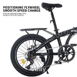 20 inch Folding Bicycle Bike Adults 7-Speed Variable Bike with Front&Rear Rack