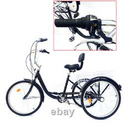 24 3-Wheel Bike Adult Tricycle 6-Speed Cruise Bicycle Tricycle +Shopping Basket