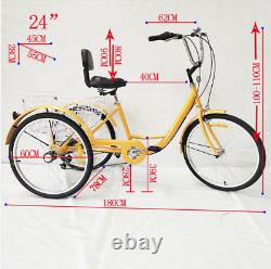 24 3-Wheel Bike Adult Tricycle 6-Speed Cruise Bicycle Tricycle +Shopping Basket