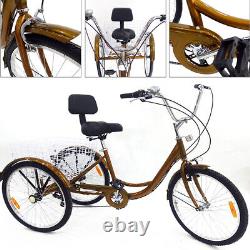 24 6Speed Adult Tricycle 3-Wheel Trike Cruiser Bicycle withBasket for Shopping