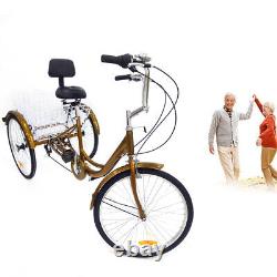 24 6-Speed Adult Tricycle Rickshaw Trike 3-Wheels Bike Backrest Shopping Basket