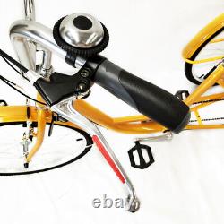 24 6-speed Adult Tricycle 3 wheel Yellow Bicycle Trike Bike with Basket & Lamp