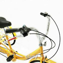 24 6-speed Adult Tricycle 3 wheel Yellow Bicycle Trike Bike with Basket & Lamp