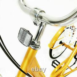 24 6-speed Adult Tricycle 3 wheel Yellow Bicycle Trike Bike with Basket & Lamp