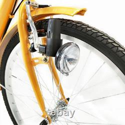 24 6-speed Adult Tricycle 3 wheel Yellow Bicycle Trike Bike with Basket & Lamp