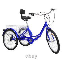 24'' 7 Speed Foldable Tricycle Adults Seniors 3-Wheel Bike Bicycle with Basket