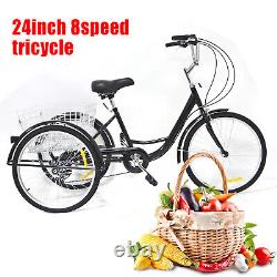 24 8 Speed Adult Tricycle 3 Wheel Elderly Bike Bicycle Trike with Shopping Basket