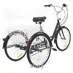 24 8 Speed Adult Tricycle 3 Wheel Elderly Bike Bicycle Trike with Shopping Basket