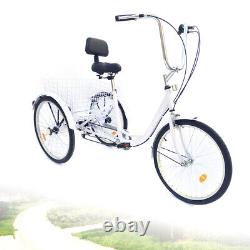 24 Adult Bicycle 6-speed Trike Bike Cruise With Basket 3 Wheel Tricycle Cycling