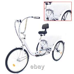 24 Adult Bicycle 6-speed Trike Bike Cruise With Basket 3 Wheel Tricycle Cycling