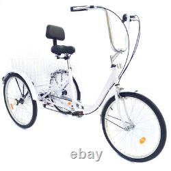 24 Adult Bicycle 6-speed Trike Bike Cruise With Basket 3 Wheel Tricycle Cycling