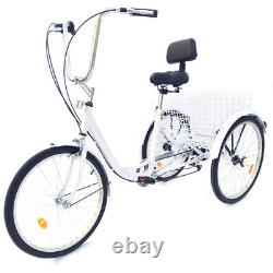 24 Adult Bicycle 6-speed Trike Bike Cruise With Basket 3 Wheel Tricycle Cycling