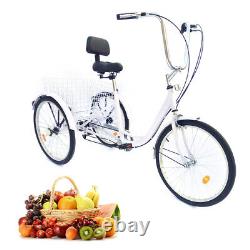 24 Adult Bicycle 6-speed Trike Bike Cruise With Basket 3 Wheel Tricycle Cycling