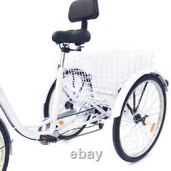 24 Adult Bicycle 6-speed Trike Bike Cruise With Basket 3 Wheel Tricycle Cycling