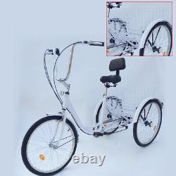 24 Adult Bicycle 6-speed Trike Bike Cruise With Basket 3 Wheel Tricycle Cycling