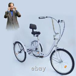 24 Adult Bicycle 6-speed Trike Bike Cruise With Basket 3 Wheel Tricycle Cycling