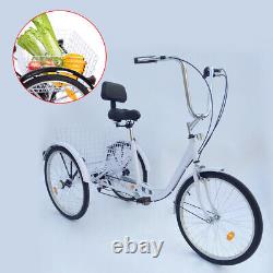 24 Adult Bicycle 6-speed Trike Bike Cruise With Basket 3 Wheel Tricycle Cycling