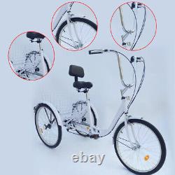 24 Adult Bicycle 6-speed Trike Bike Cruise With Basket 3 Wheel Tricycle Cycling