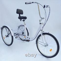 24 Adult Bicycle 6-speed Trike Bike Cruise With Basket 3 Wheel Tricycle Cycling