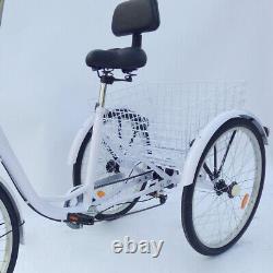 24 Adult Bicycle 6-speed Trike Bike Cruise With Basket 3 Wheel Tricycle Cycling