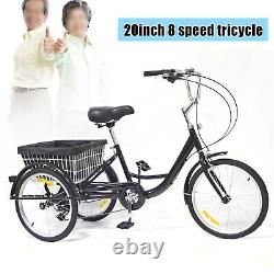 24 Adult Bicycle Tricycle 8-Speed 3 Wheel Tricycle Trike Tricycle Bike withBasket