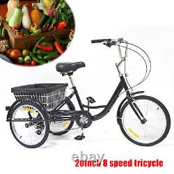24 Adult Bicycle Tricycle 8-Speed 3 Wheel Tricycle Trike Tricycle Bike withBasket