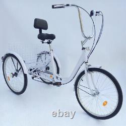 24 Adult Bicycle Trike Bike Cruise With Basket 3 Wheel Tricycle Cycling 6-speed