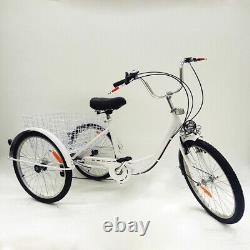 24 Adult Tricycle 3 Wheel Adult Bicycle Cruise Bike Cycling Pedal with Basket