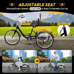 24'' Adult Tricycle 3-Wheel Bike 7 Speed Folding Trike Bicycle with Basket 120kg