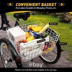 24'' Adult Tricycle 3-Wheel Bike 7 Speed Folding Trike Bicycle with Basket 120kg