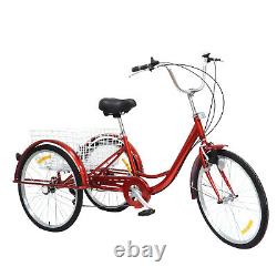 24 Adult Tricycle 3 Wheel Bike Tricycle Cruise Bicycle With Basket Lamp 6 Speeds