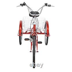 24 Adult Tricycle 3 Wheel Bike Tricycle Cruise Bicycle With Basket Lamp 6 Speeds