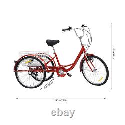 24 Adult Tricycle 6 Speeds 3 Wheel Bike Cruise Trike Bicycle + Shopping Basket