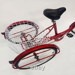 24 Adult Tricycle 6 Speeds 3 Wheel Bike Cruise Trike Bicycle With Shopping Basket