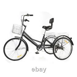 24 Adult Tricycle 7-Speed 3-Wheel Bicycle Seniors Cruise Trike Black with Basket