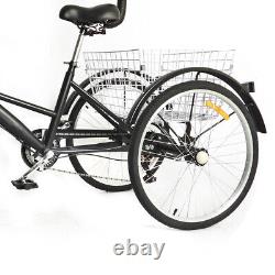 24 Adult Tricycle 7-Speed 3-Wheel Bicycle Seniors Cruise Trike Black with Basket