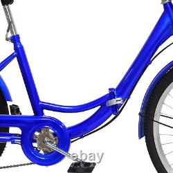 24 Adult Tricycle 7-Speed 3 Wheels Senior Foldable Bike Bicycle With Basket Blue