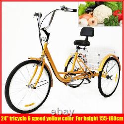 24 Adult Tricycle Bicycle 6 Speed 3 Wheels Seniors Shopping Bike with Backrest