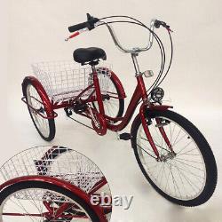 24 Adult Tricycle Bicycle 6-Speed Adjustable Trike Cruise Basket Lamp Hotsale